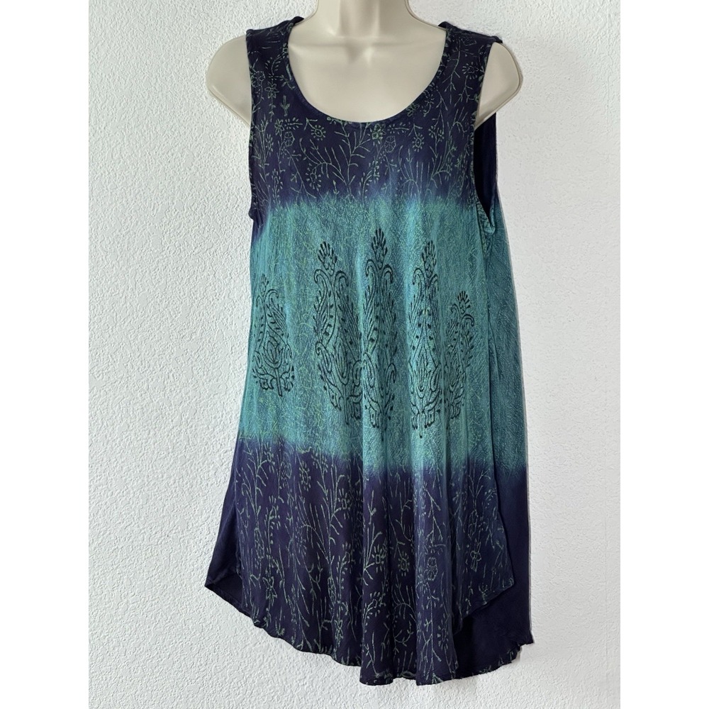 New Tunic Top Purple‎ Aqua Pullover Sleeveless Gauze Flowy Hippie Boho Beach